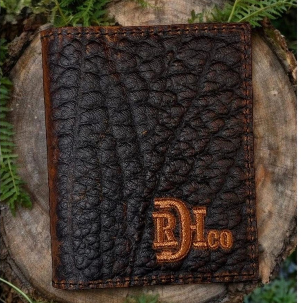 Red Dirt Hat Co. Brown Bison Grain Leather Bi-Fold Card Case